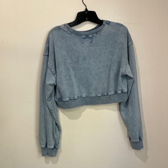 Lazy Sunday Blue Cropped Crewneck Sweatshirt Cotton Long Sleeve Top Sz S - Picture 3 of 8
